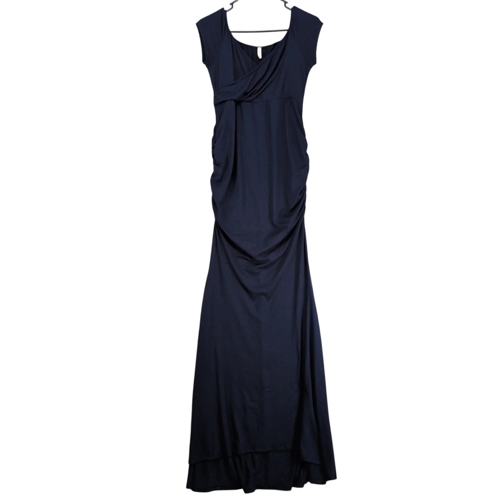PinkBlush Maternity‎ Navy Ruched Bodycon Maxi Dress Sz S Stretch Elegant Party